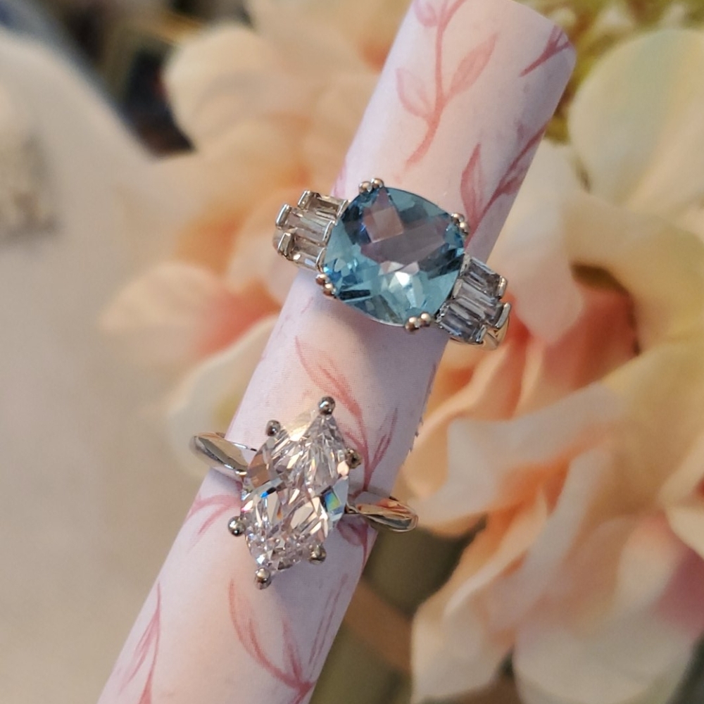 Set of 2 Rhodium Plated CZ Rings- Adjustable